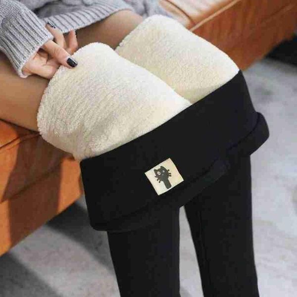 

fashion fleece polyester elastic women legging thermo cold resistant high waist skinny trousers winter keep warm, Black