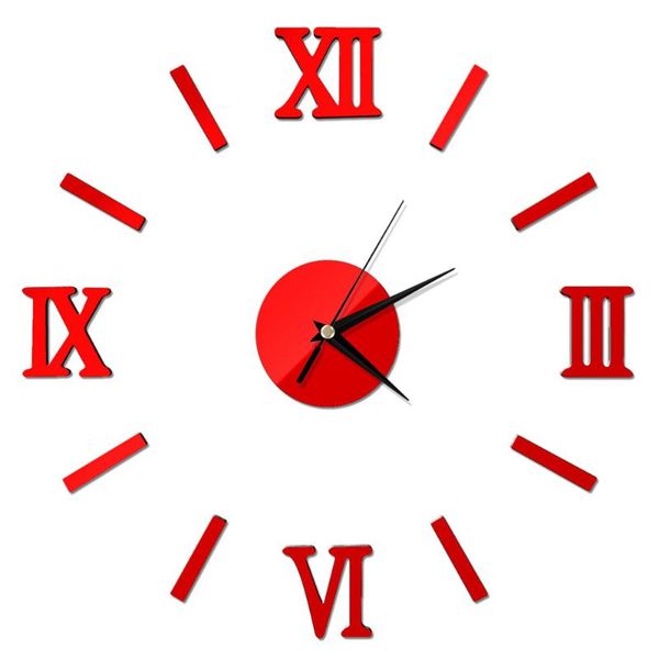 

wall clock modern frameless large mirror surface effect for home living room bedroom decoration (red) clocks