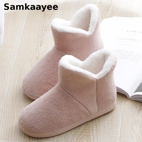 

boots size 36-45 women ankle winter men snow botas couples plush cotton shoes flock solid thick bottom non-slip warm booties y30, Black