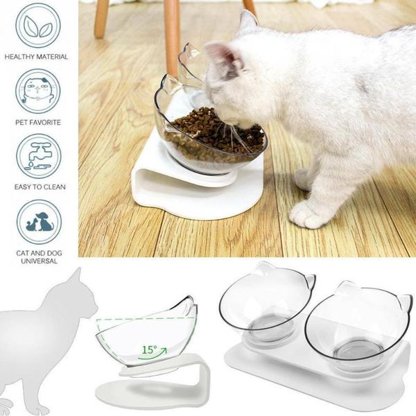 

cat bowls & feeders non-slip double with raised stand pet food cats feeder supplies dog pets bowl water y9b3