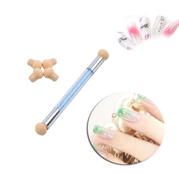 

mixed rhinestone handle nail sponge gradient brush gradual color transfer stamping blooming pen + 4 heads brushes, Yellow
