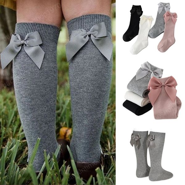 

kids cute socks 2021 toddlers girls solid color big bow knee high long soft warm lace baby children stockings, Pink;yellow