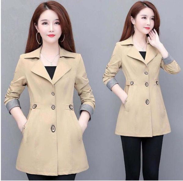 

spring women's middle-aged windbreaker mother single-breasted jacket thin short coat trench coats, Tan;black