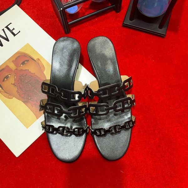 

slippers early spring 2020 new pig nose rainbow color matching slippers fashion thick heel high heel high rise women's sandals zly sag9, Black