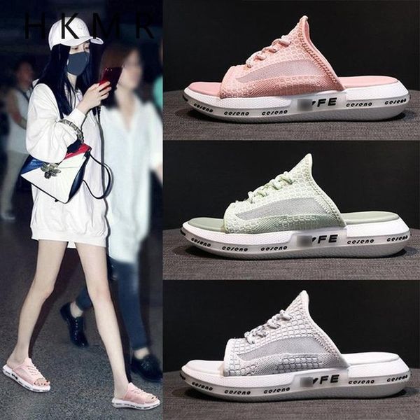 

slippers 2021 women's outside slides fashion air-mesh breathable home lightweight durable summer sandals female casual flip flop, Black