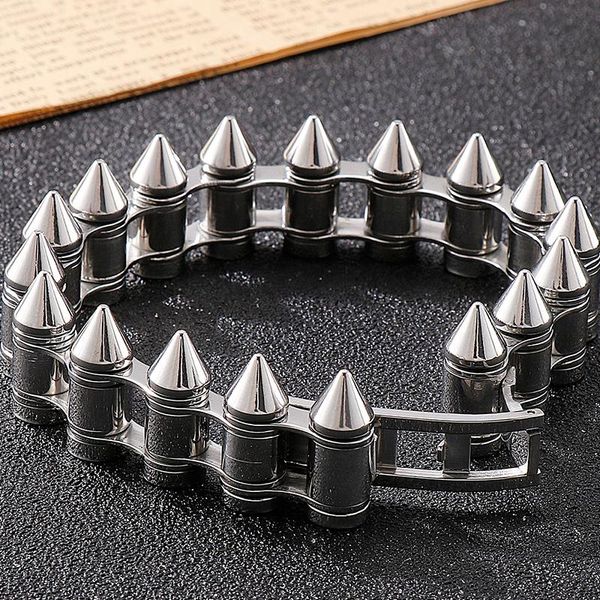 

link, chain masculine mens bike cycling bracelet of heavy sturdy stainless steel black golden polished style man 20cm