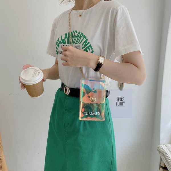 

evening bags women korean 2021 summer shoulder bag transparent laser chain mini messenger mobile phone