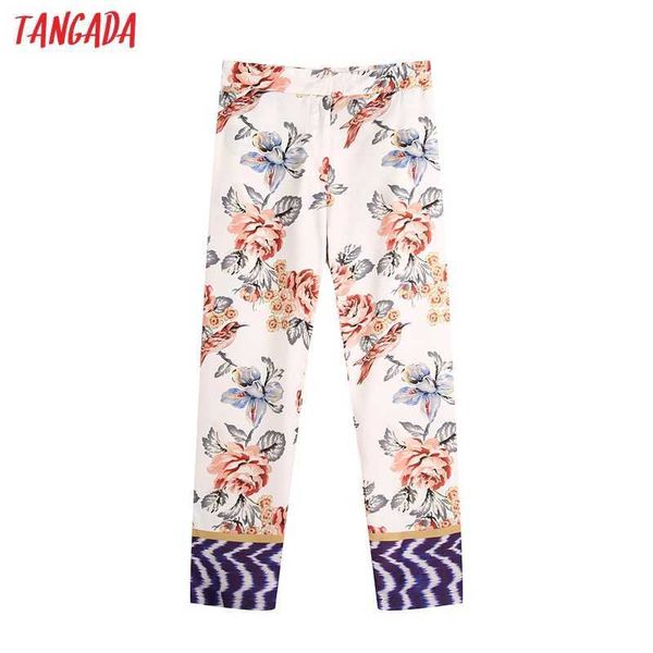 

tangada women floral print long suit pants trousers vintage style lady elegant pants pantalon be957 210609, Black;white