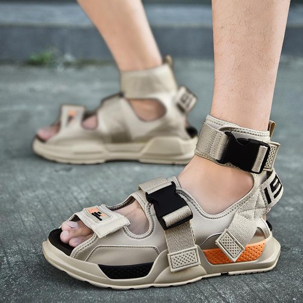 

open toe 2021 summer mens high shoes gladiator sandals platform comfortable beach male canvas men sandalss, Black