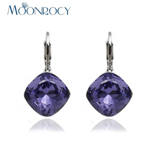 

silver color fashion jewelry square purple blue red grey austria crystal earrings for women gift dangle & chandelier