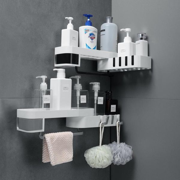 

hooks & rails bathroom corner organizer shampoo cosmetic storage rack shelf wall mounted kitchen household items accessories