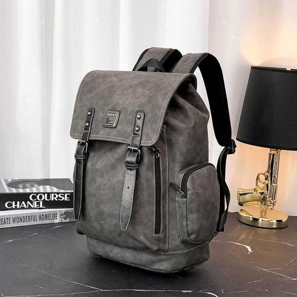 

factory outlet men handbag street trend belt decoration mens backpack outdoor leisure leather backpacks grey leathers messenger bag
