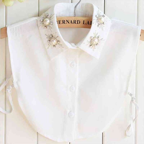 

crystal necklace vest blouse pearls embroidery accessories vintage chiffon spear ladies fashion pajamas shirt collar, White
