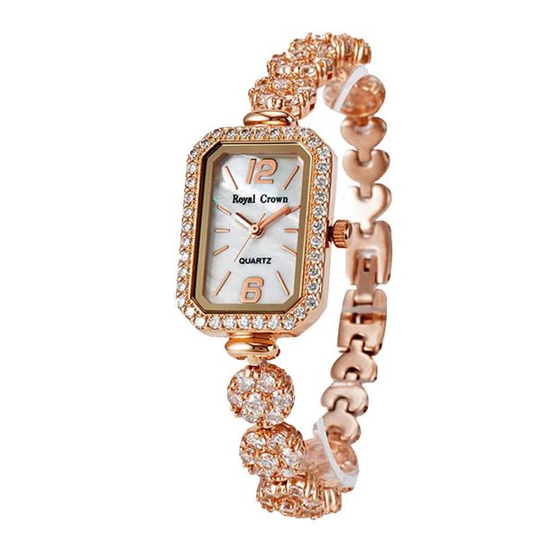 

wristwatches royal crown lady women's watch japan quartz jewelry hours fine fashion setting crystal bracelet luxury rhinestones girl gi, Slivery;brown