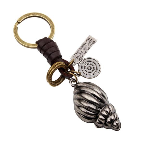 

keychains woven leather alloy conch key fob vintage men's automobile hanging ornament, Silver