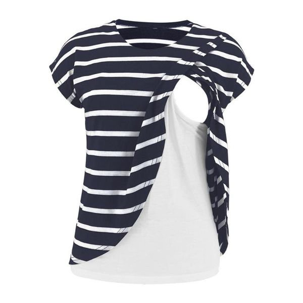 

maternity & tees breastfeeding t-shirt nursing tee stripe short sleeve o neck tunic for pregant #20, White