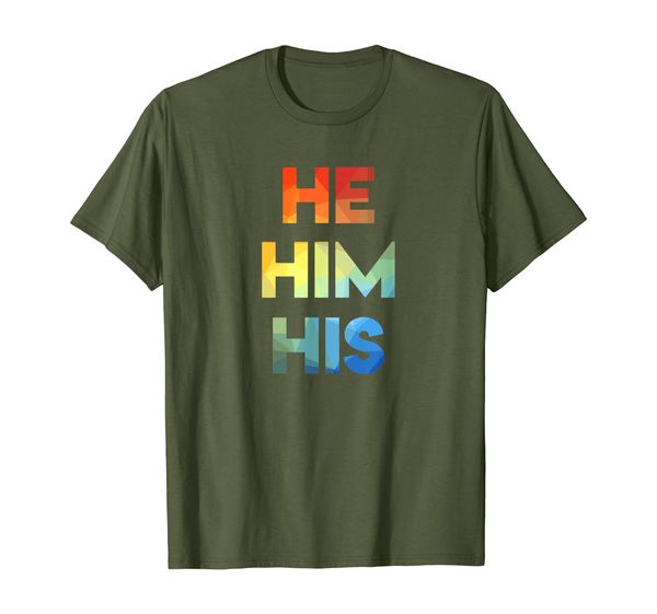 

male pronouns he him his straight against hate rainbow t-shirt, White;black