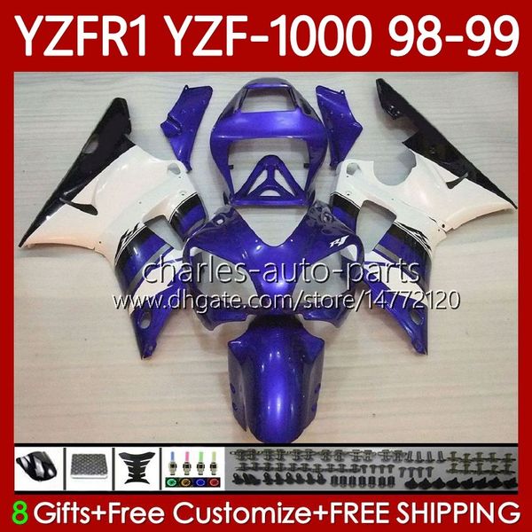 Motocicleta de carroçaria para Yamaha YZF-R1 YZF1000 YZF R1 1000 CC 98-01 Bodys 82NO.74 YZF R1 1000CC 1998 1999 2000 2001 YZF-1000 YZFR1 98 99 00 01 Kit de Feira do OEM Branco Roxo