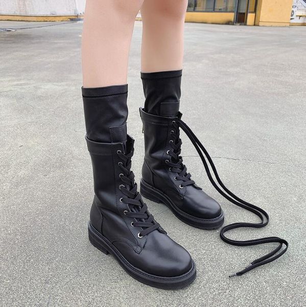

boots women shoes woman fashion flat zipper mid-calf 2021 autumn pu black comfortable non-slip x163