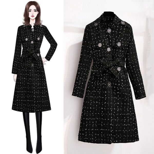 

women's wool & blends 2021 women autumn winter fashion long overcoats female single breasted tweed coats ladies loose thick warm jacket, Black