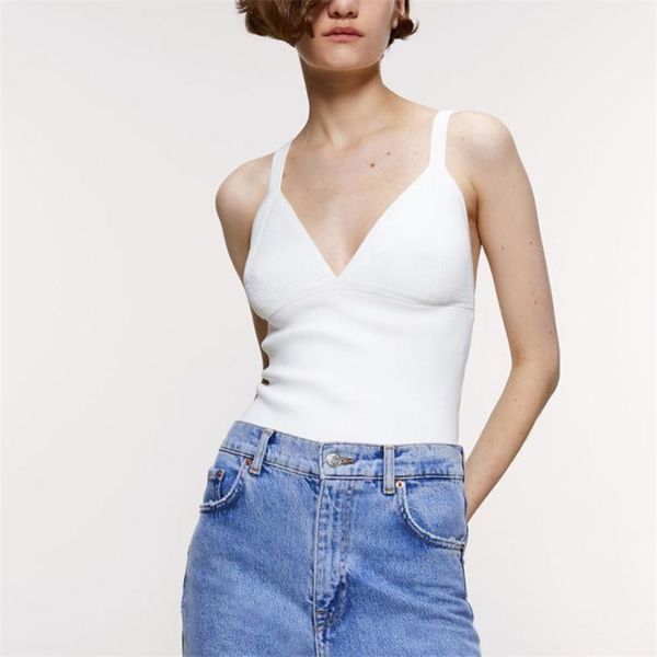 

summer women's camisole casual solid color knitted 210430, White