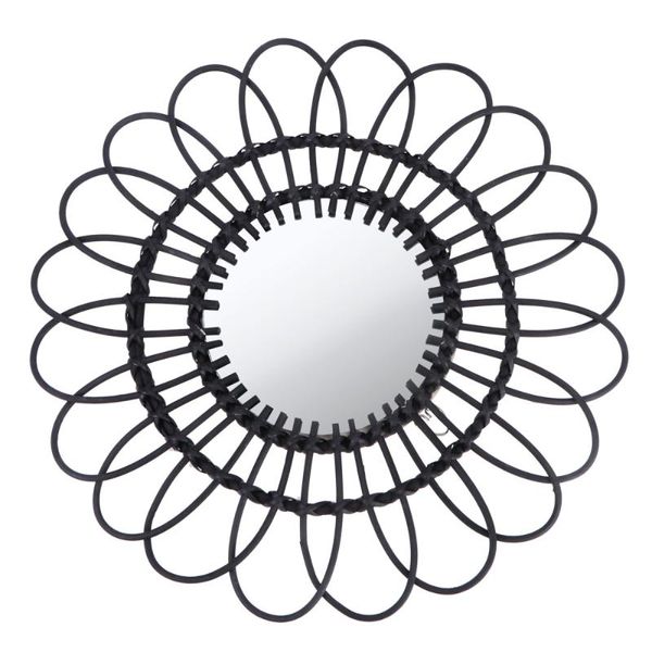 

mirrors 1pc home mirror wall hanging rattan woven decorative (black)
