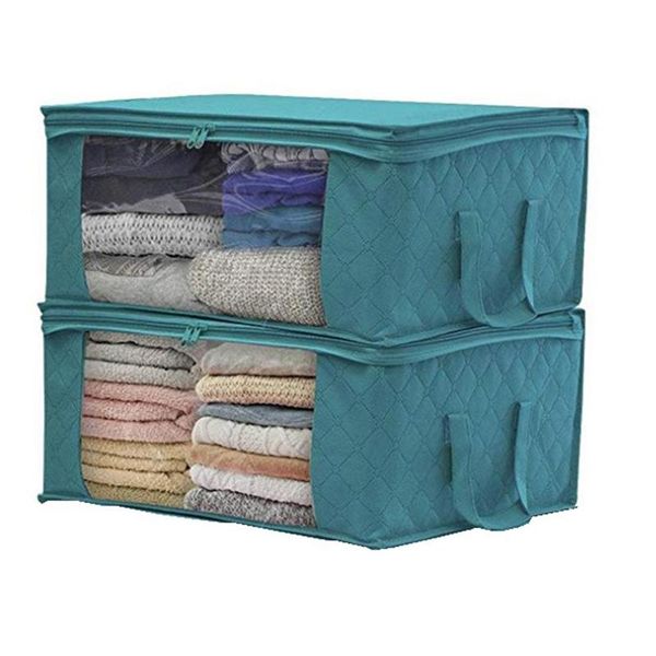 

2pcs folding storage box dirty clothes collecting case non woven fabric with zipper moisture-proof toys quilt clothing & wardrobe