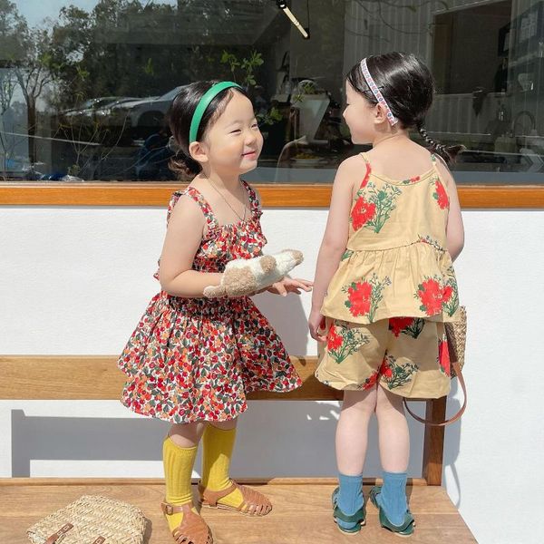 

clothing sets 2021 summer arrival girls fashion floral 2 pieces suit short clothes, White