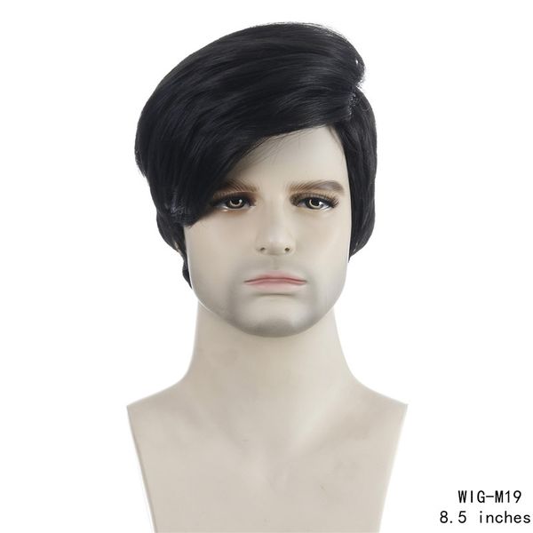 Kurze Herren-Synthetik-Perücke, schwarze Farbe, gerade, Perruques de cheveux humains, Simulation von Echthaar-Perücken WIG-M19