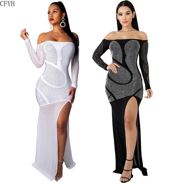 

casual dresses women vintage full sleeve drilling mesh bandage fashion club long maxi dress vestidos, Black;gray