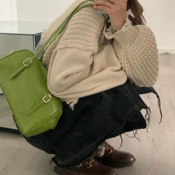 

pu leather ladi avocado color shoulder bag small tote handbags simple fashion women double strap underarm bags