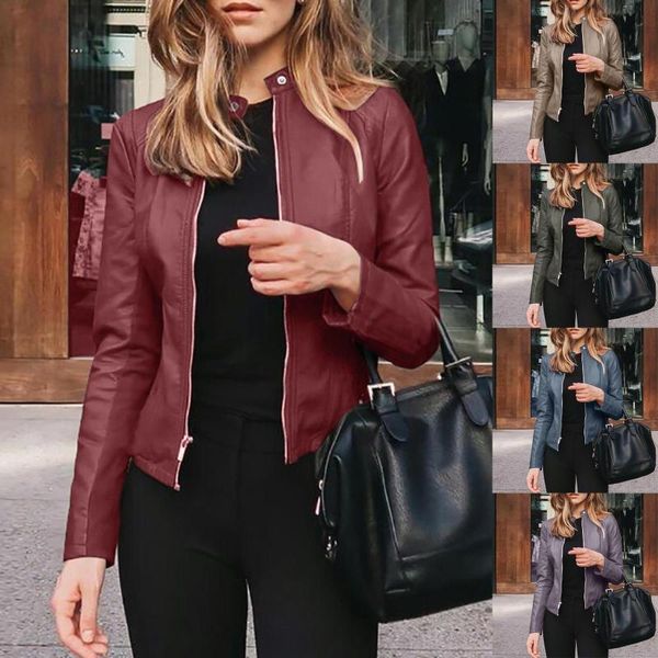 

women's jackets women bicycle jacket faux pu leather goth motorcycle zipper suit slim short thin winter casaco feminino, Black;brown
