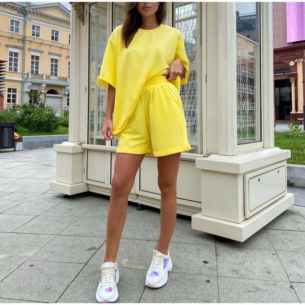 

women's tracksuits yellow sportswear suit t-shirt shorts 2021 summer casual, Gray