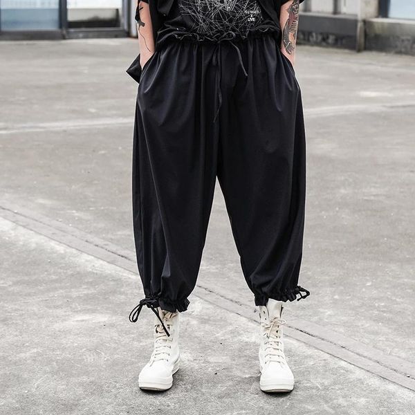

men's pants casual drawstring wide leg dark japanese oversized loose hairdresser fashion leggings, Black