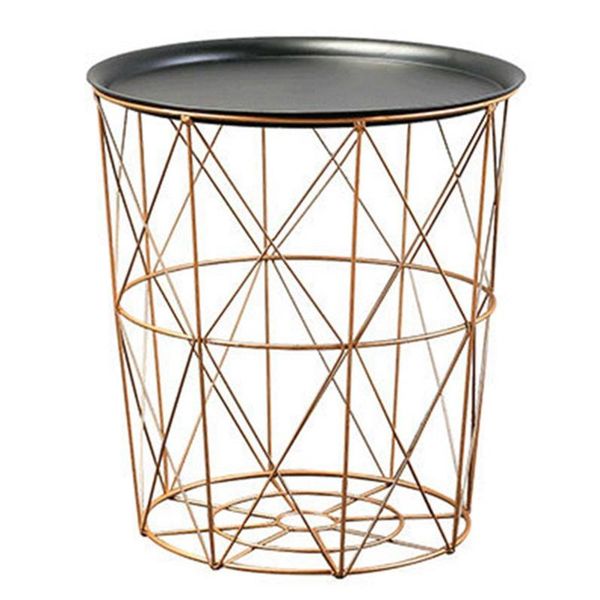 

modern gold round wire metal storage basket side table bathroom shelves