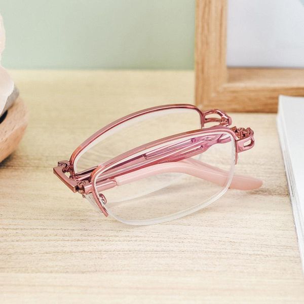 

sunglasses pink folding women's reading glasses fashion and elegant anti-blu-ray half frame metal with film, White;black