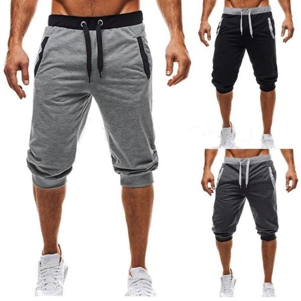 

men's knee shorts cotton summer splicing joggers casual elastic waist exercise sweatpants male homme 210716, White;black