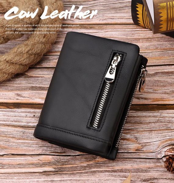 

men's wallet leather tri-fold coin purse first layer cowhide multi-function bag with multi-card slots wallets, Red;black
