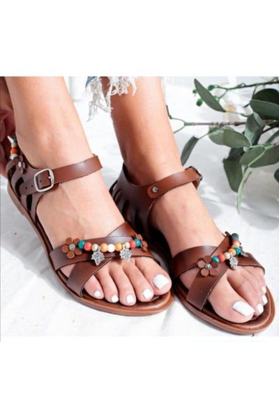 

sandals women's beaded flat bottom, Black