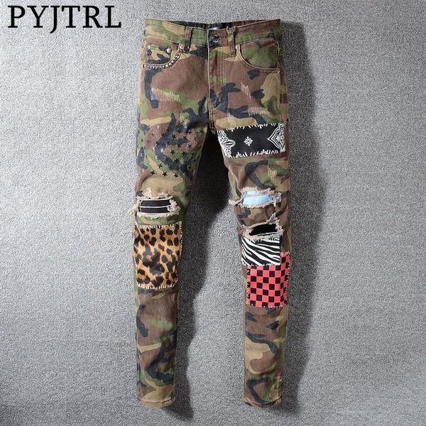 

men printing patch beggars pants slim leggings men's jeans, Blue
