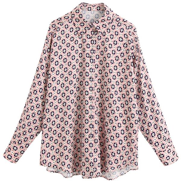 

katara casual turn down collar blouses women fashion geometric printed shirts elegant long sleeve female ladies gy women's &, White