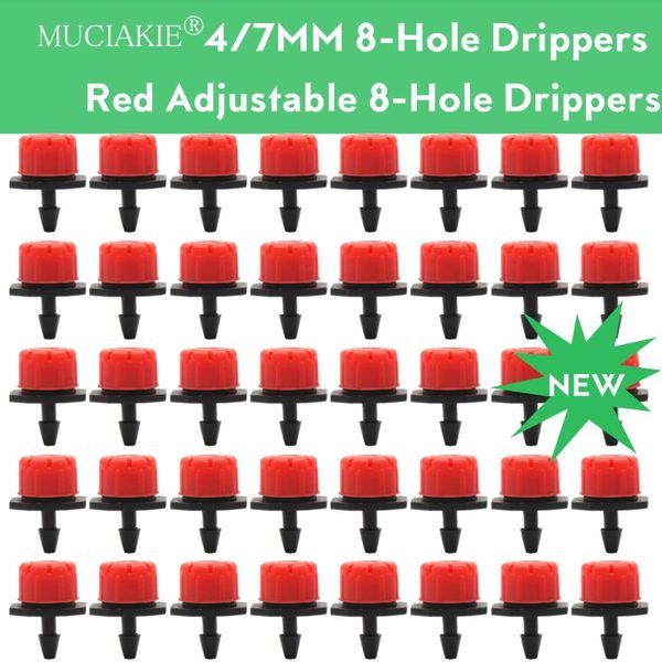 

watering equipments muciakie 30-1000pcs 4/7mm red adjustable 8-hole drippers garden micro emitter mini irrigation nozzles sprayer nozzle