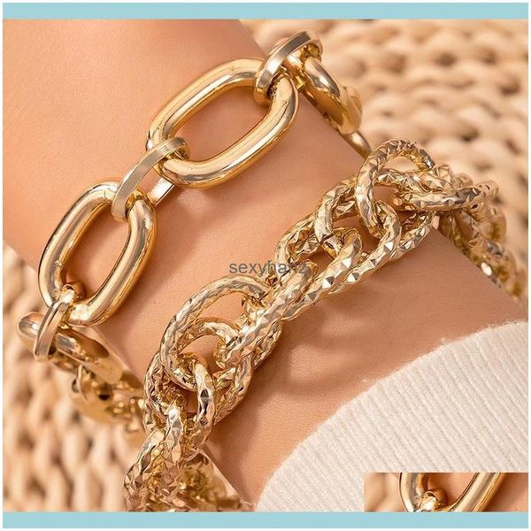 

link, chain 2pcs/sets gold color bracelets for women punk heavy metal hollow geoemtric adjustable party jewelry wholesale drop delivery 2021, Black