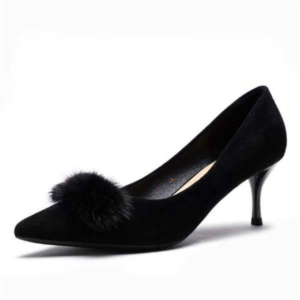 

dress shoes fashion women thin high heels party pumps flock slip on 6.5cm pointed toe shallow size 35-42 black