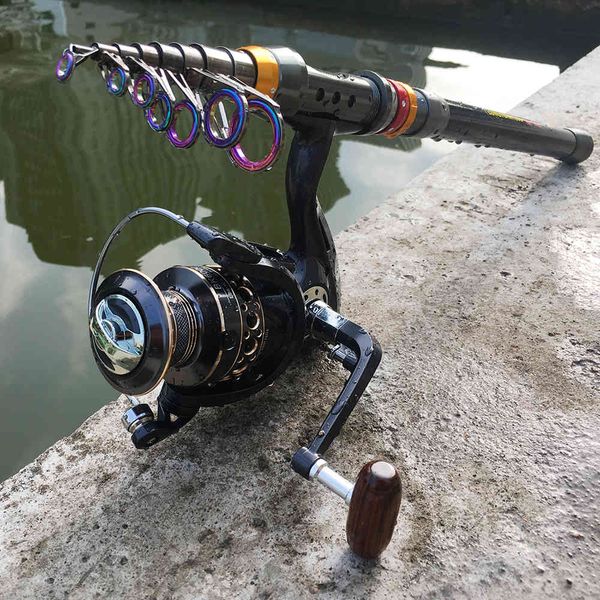 

carbon fiber rod and 13bb combo telescopic fishing pole spinning reel kit