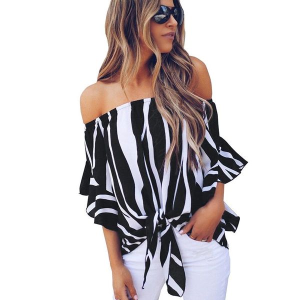 

summer women blouse long sleeve blouses casual loose big size stripped shirts ladies off the shoulder lady clothings women's &, White