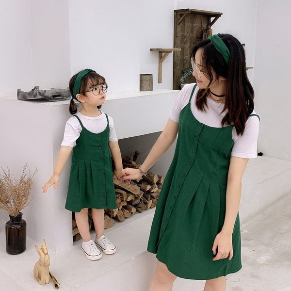 

girls suspender skirt two-piece different female and female korean style pastoral parent-child skirt, Blue