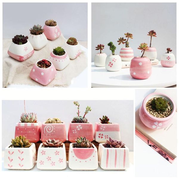 

flowerpot set ceramic flowing glaze succulent plant pot hand-painted thumb flower vase garden home decor planter gift planters & pots