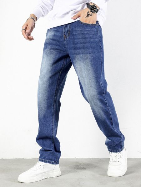 

men slant pocket jeans 32cv#, Blue
