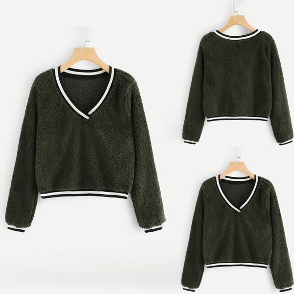 

women's hoodies & sweatshirts v neck pullover stripe autumn sweatshirt casual coat women fashion solid line v-neck long sleeve blouse, Black